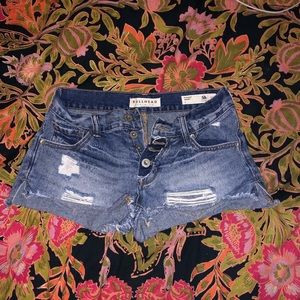 Denim, distressed short shorts. Size 1.